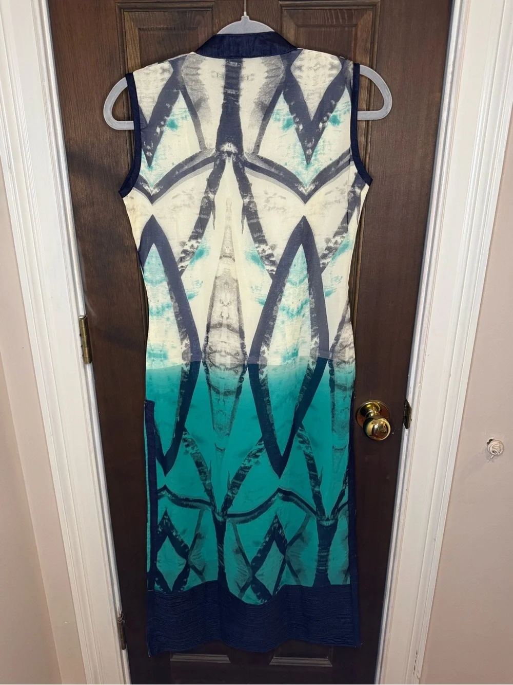 Handmade Teal Ombre Kurti 2pc Set Chiffon Dupatta Bead Floral Tunic Small 47
